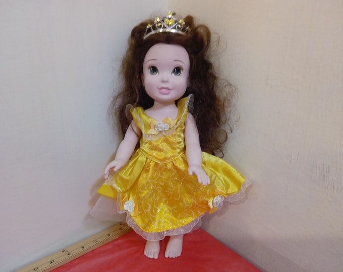 Vintage Plastic Doll, Disney Princess Doll "Belle", Belle in Yellow Dress and Tiara