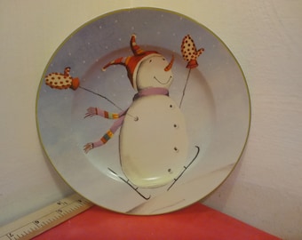 Vintage Dessert Plate, Sporting Snowman by Onieda