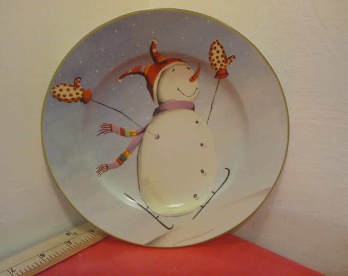 Vintage Dessert Plate, Sporting Snowman by Onieda