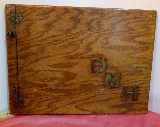 Vintage Wooden Ledger/Scrapbook Cover Holder, Wooden Scrapbook/Ledger Two Hole Paper Holder and Protector with Hinges