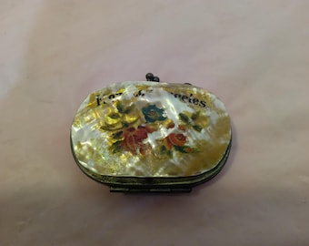 Vintage Money Purse or Metal Jewelry Box, Money Purse with White Shell Sides or Book Metal Case for Rings or Jewelry, 1940's