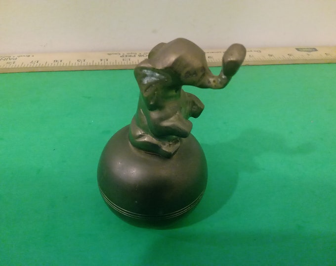 Vintage Brass Bell with Elephant Sitting on Top*a