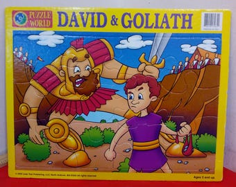 Vintage Wooden/Cardboard Child's Puzzles, David & Goliath, Food w/Pegs, Clown, Elephant, or Fruit