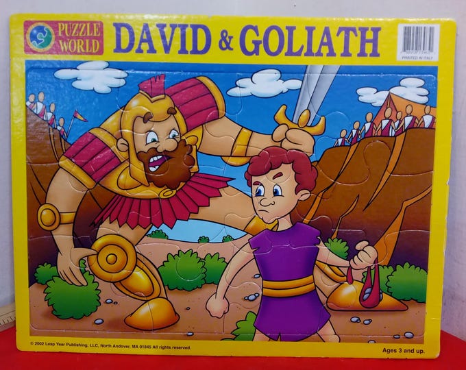 Vintage Wooden/Cardboard Child's Puzzles, David & Goliath, Food w/Pegs, Clown, Elephant, or Fruit