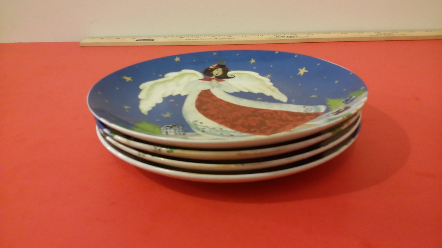 Vintage Angel Plates Christmas Plates 8 inches Dessert or Salad Plates