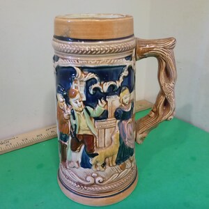 Vintage Tall Beer Stein, Hand Painted made in Japan, 1950&#39;s