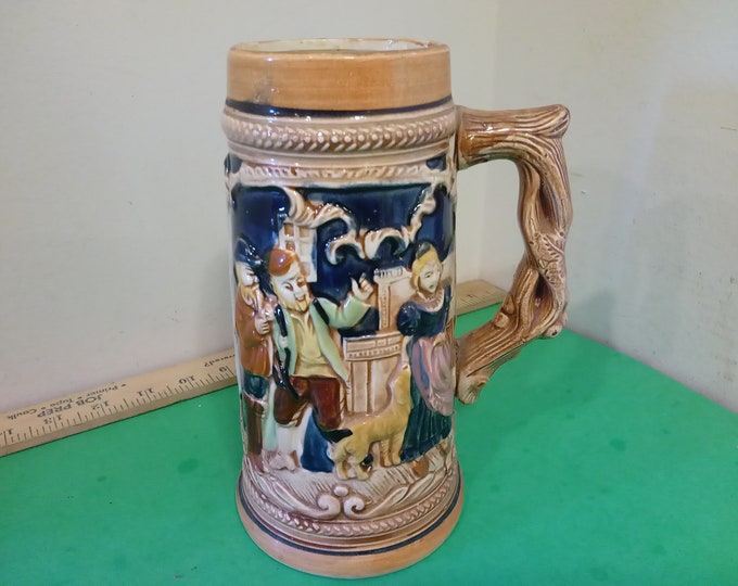 Vintage Tall Beer Stein, Hand Painted made in Japan, 1950's