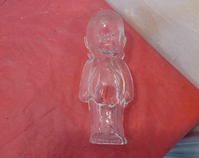 Vintage Glass Figurine, Small Buddha Boy Standing Clear Glass Figurine#