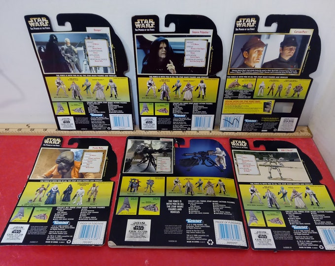 Vintage Star Wars Backing Cardboards, Six Kenner Action Figures Backing Boards, ASP-7 Droid, Emperor Palpatine, and Others, 1990's