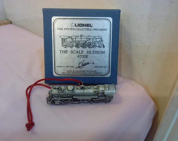 Vintage Christmas Ornaments, Fine Pewter Collectible Christmas Ornaments, Lionel Train Engines, Santa Fe, #7 Steam Locomotive, and Hudson