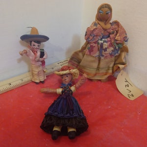 Vintage Dolls, Dolls with Wood and Colored Straw/Grass