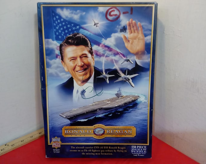 Vintage Jigsaw Puzzle, Ronald Reagan with Aircraft Carrier Celebrating His Life, 2004