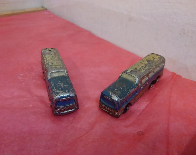 Vintage Salt & Pepper Shakers, Metal Die-Cast Greyhound Bus Salt and Pepper Shakers, Made in Japan#