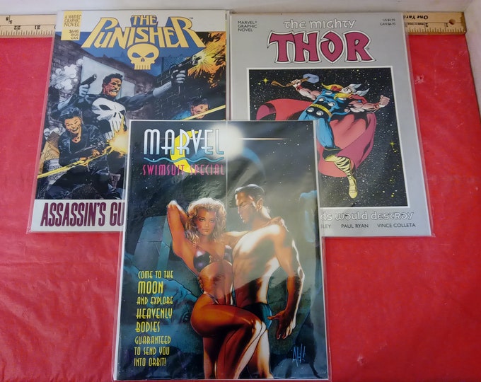 Vintage Graphic Novels, Marvel Graphic Novels, Marvel Swimsuit Special, The Mighty Thor, The Punisher Assassin Guild