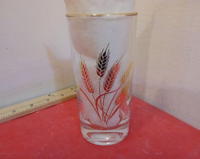Vintage Drinking Glass, Gold Wheat Pattern with Gold Rim Drinking Glass, 1970's