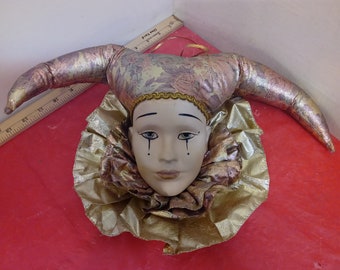 Vintage Doll Heads Dresser Sitter, Porcelain Doll Heads for Top of Dressers, Jester, Masquerade, and Lacey White Girl