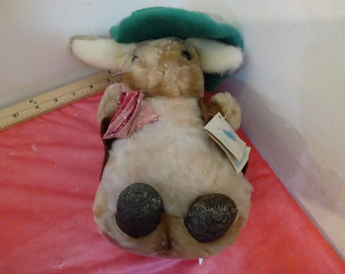 Vintage Stuffed Toy, Peter Rabbit "Benjamin Bunny" by Eden Toys, Bunny with Green Beret, Red Handkerchief and Jacket, 1981