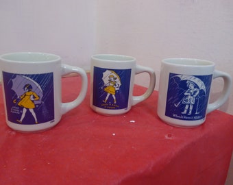 Vintage Coffee Cups and Mugs, Morton Salt Coffee Cups thru the Years, "When it Rains it Pours"
