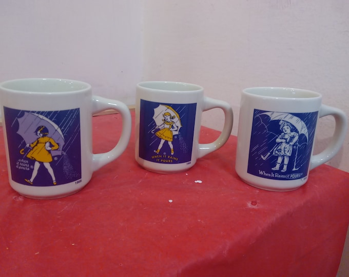 Vintage Coffee Cups and Mugs, Morton Salt Coffee Cups thru the Years, "When it Rains it Pours"