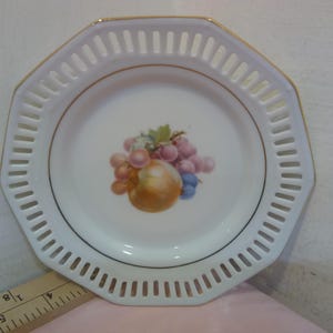 Vintage Dessert Plates, Schwarzenhammer Bavaria Dessert Plates with Painted Fruit on Plate, Made in Western Germany