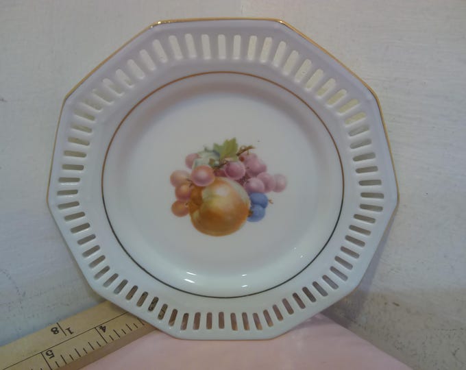 Vintage Dessert Plates, Schwarzenhammer Bavaria Dessert Plates with Painted Fruit on Plate, Made in Western Germany