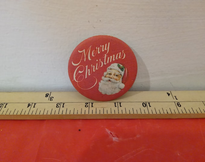Vintage Pushback Pin, Merry Christmas with Santa Claus Pin by Hallmark, 1970's