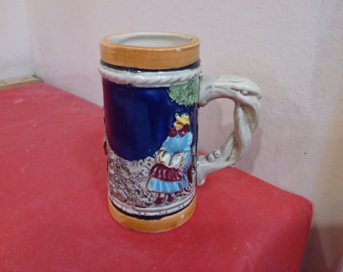 Vintage Stein, Beer Mug, Small Cup Size Stein with Mam and Woman and Vines