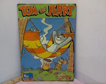 Vintage Metal Wall Hanging, Tom and Jerry Wall Embossed Metal Wall Hanging by Turner Entertainment, 1990's
