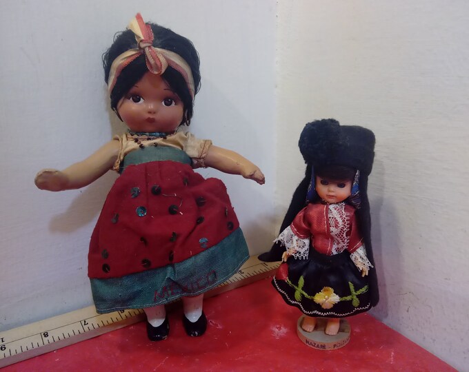 Vintage Dolls, Dolls with Mexico and Portugal on Dress and Base