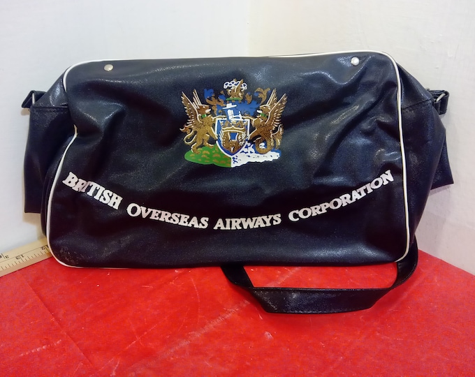 Vintage Carry-on Bag Airlines, British Overseas Airway Corporation Vinyl Overnight Navy Blue Bag, 1960's#