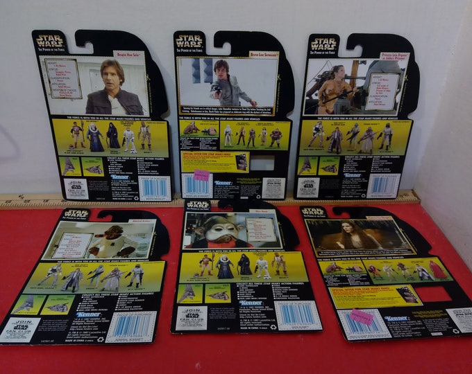 Vintage Star Wars Backing Cardboards, Five Kenner Action Figures Backing Boards, Admiral Ackbar, Princess Leia, and Others, 1990's