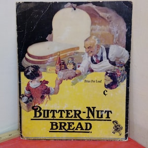 Vintage Advertisement Cardboard Sign, Butter-Nut Bread Price per Loaf Sign, 1950&#39;s#