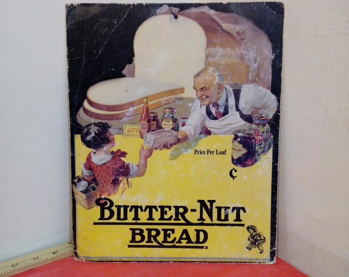 Vintage Advertisement Cardboard Sign, Butter-Nut Bread Price per Loaf Sign, 1950's#