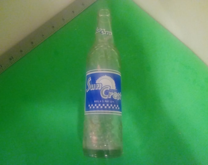 Vintage Sun Crest 10oz Soda Bottle, Charlotte N.C., 1970's