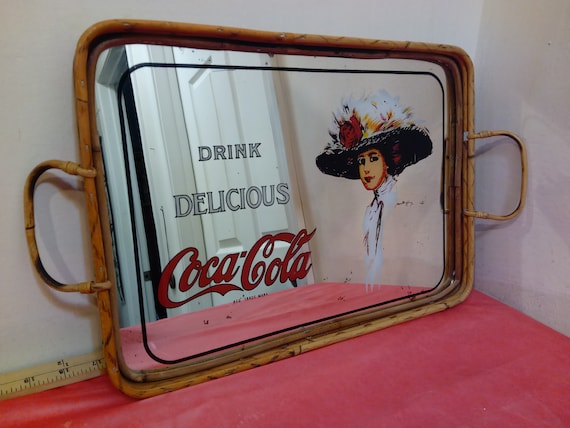 Vintage Coca-cola Serving Tray, Bamboo Mirror Serving Coca-cola