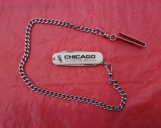 Vintage Pocket Knife with Chain, Chicago White Sox Chain Pocket Knife, One Blade/File and Scissor by Victorinox Switzerland, Stainless