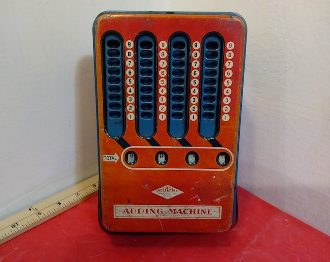 Vintage Tin Lithographic Toys, Adding Machine and Arithmetic Quiz by Wolverine, Made in USA, 1950's