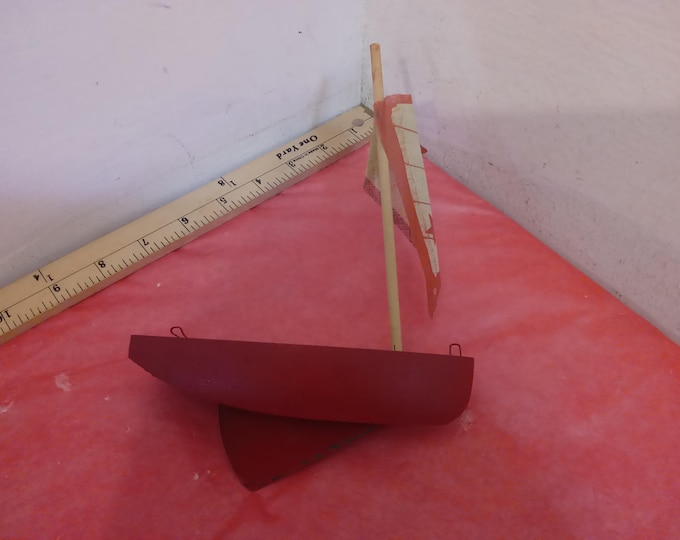 Vintage Wooden Boats, Red Wooden Boats, Sailboat, Barge, and Ship, Toy Boats made of Mostly Wood for Ponds or Such
