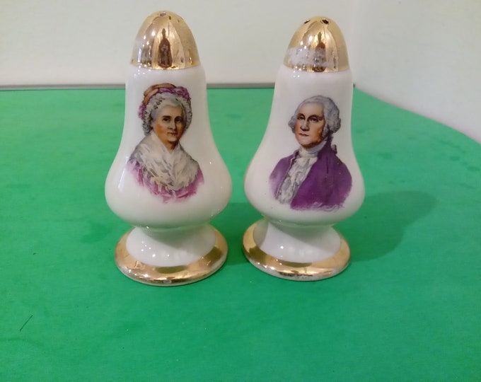 Vintage George and Martha Washington Salt and Pepper Shakers, 1950's