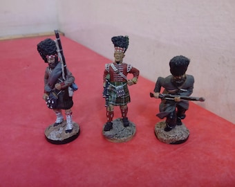 Vintage Metal Figurines, Frankline Mint Soldiers, Highlander Foot 1857, Grenadier Guards 1854, or Piper 71st Highland Infantry 1810, 1980's