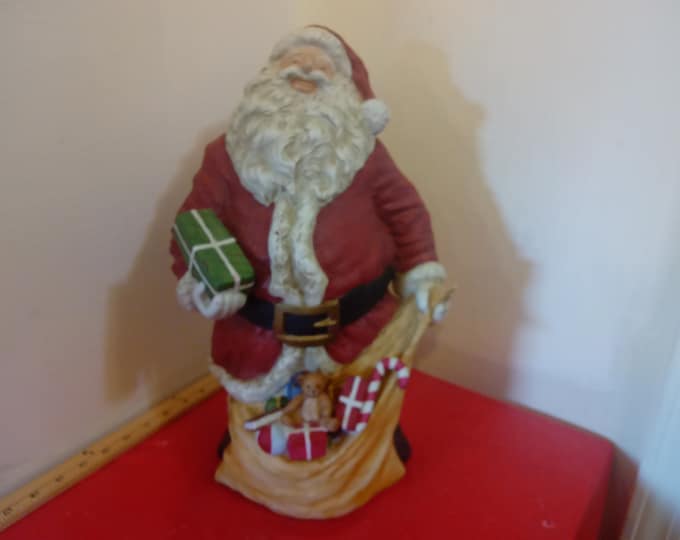 Vintage Christmas Decoration, Ceramic Santa Claus with Bag of Toys and Present in Hand, Made by Brinn Tawain, 1980's