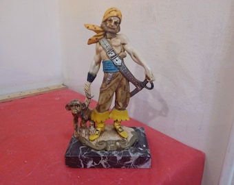 Vintage Marble Based Figurines, Fontanini Pirate Figurines, Genuine Carrara Marble Base, Made in Italy, 1970's