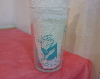 Vintage Welch&#39;s Jelly Jar Glass, The Flintstones - Fred and Barney Play Golf or Fred and Barney Bowl Duck Pins, 1964