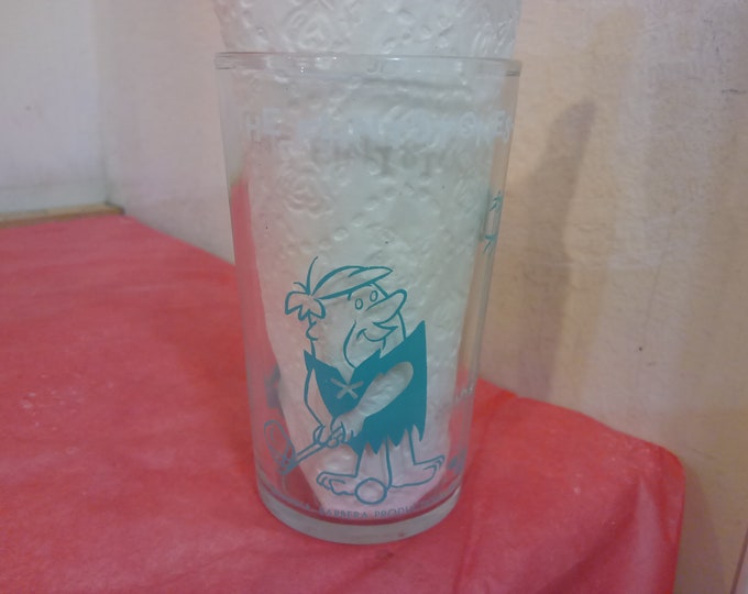 Vintage Welch's Jelly Jar Glass, The Flintstones - Fred and Barney Play Golf or Fred and Barney Bowl Duck Pins, 1964