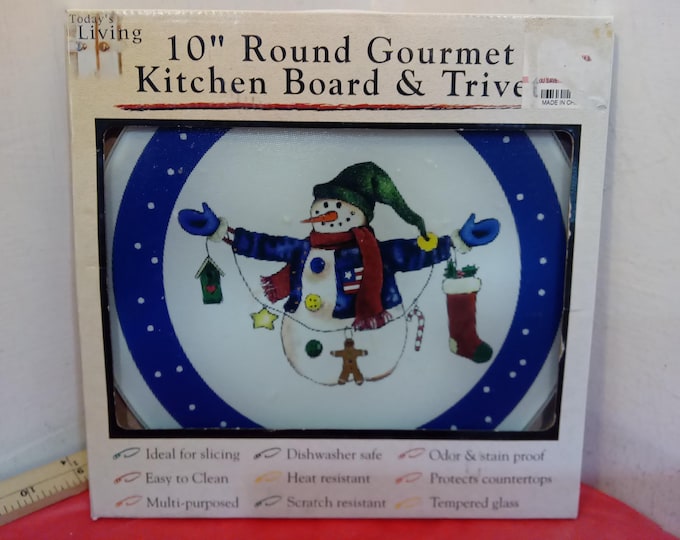 Vintage 10" Round Gourmet Kitchen Board & Trivet of Snowman by GB Retailers