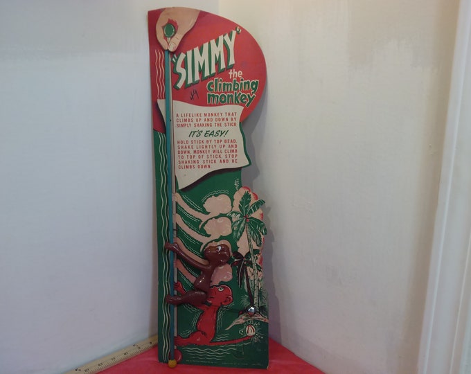 Vintage Play Toy, Simmy the Climbing Monkey by Payton Products, Made in USA, 1954#