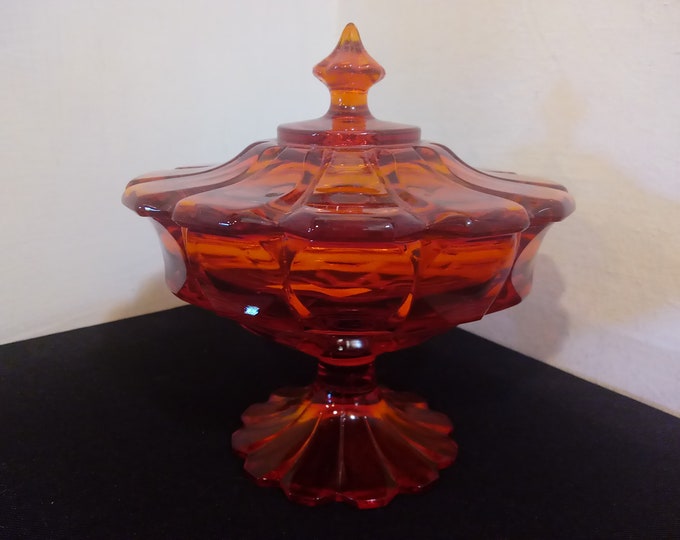 Vintage Large Candy Dish, Viking Glass Cranberry Footed Covered Large Candy Dish by Fenton, 1960's