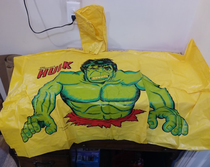 Vintage Raincoat, Incredible Hulk Rain Poncho One Size Fits All by Ben Cooper, 1978#
