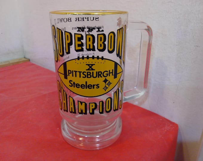 Vintage Sport Glasses/Mugs, NFL Superbowl and Champions Glasses. Rocky Bleier, or Washington Senators Mug#