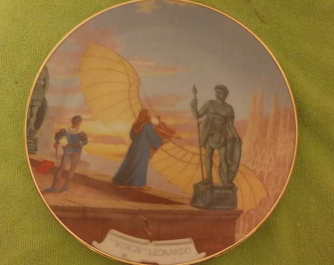 Vintage Collector Plate, The Vision of Leonardo Collector Plate by August Frank, "Man's Dream of Flight", 1982